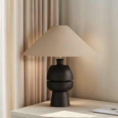 Baiyeco Modern Desk Lamp - For Use with Bulb Wood Base Iron Arm Cloth Shade Worldwide Voltage