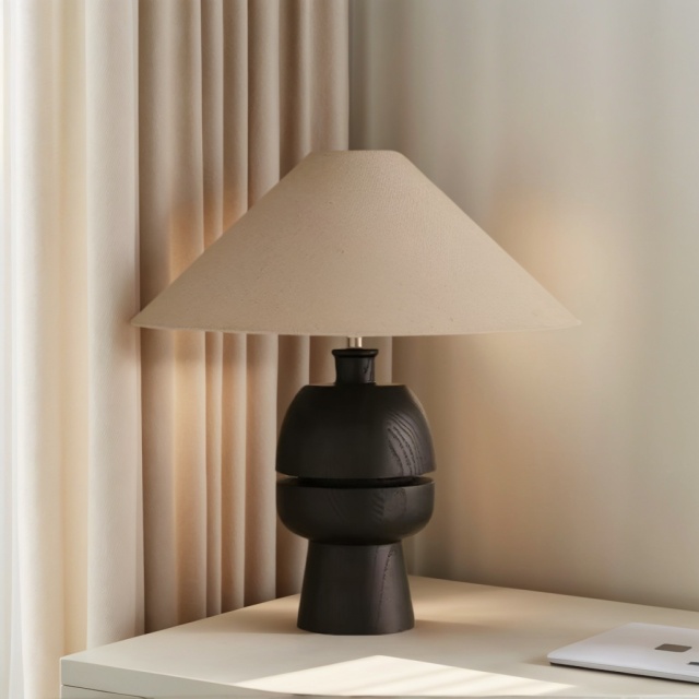 Baiyeco Modern Desk Lamp - For Use with Bulb Wood Base Iron Arm Cloth Shade Worldwide Voltage