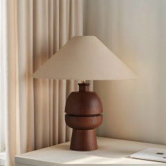 Baiyeco Rustic Bedside Light - Plug-in Bulb Lamp with Wood Iron Construction Fabric Diffuser Global Adapter