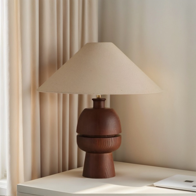 Baiyeco Rustic Bedside Light - Plug-in Bulb Lamp with Wood Iron Construction Fabric Diffuser Global Adapter