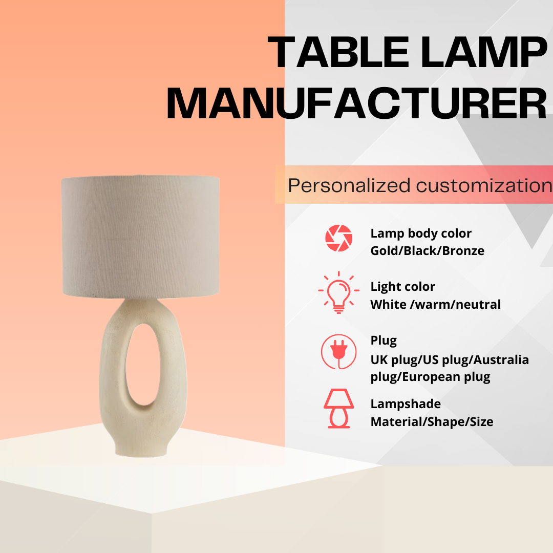 Baiyeco Modern Table Lamp - Plug-in Bulb Lamp with Wood Iron Body and Cloth Shade Multi-Country Adapter