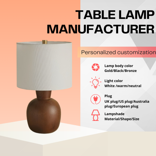 Baiyeco Architect Table Light - Universal Plug Wood Base Iron Arm Fabric Diffuser Bulb Required