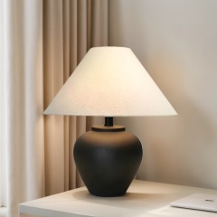 Baiyeco Modern Table Lamp - Iron Body Bulb Lighting Fabric Shade Plug-in Use