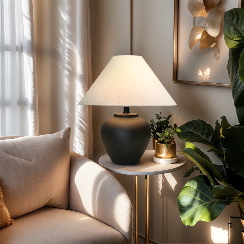 Baiyeco Modern Table Lamp - Iron Body Bulb Lighting Fabric Shade Plug-in Use