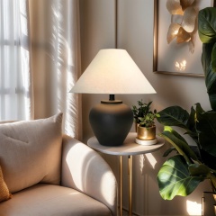 Baiyeco Modern Table Lamp - Iron Body Bulb Lighting Fabric Shade Plug-in Use