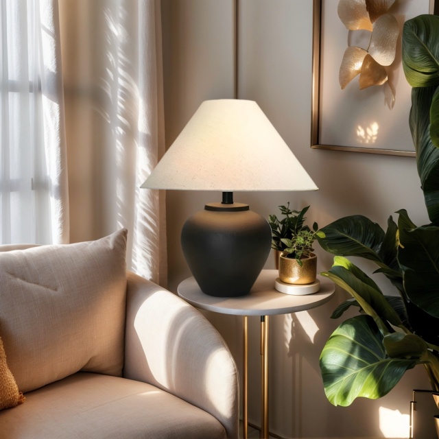 Baiyeco Modern Table Lamp - Iron Body Bulb Lighting Fabric Shade Plug-in Use