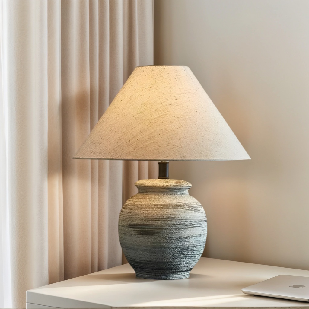 Baiyeco (Ceramic Collection) Table Lamp - Fabric Shade Bulb Light Ceramic Iron Base Universal Plug