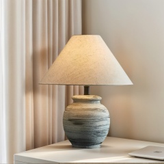 Baiyeco (Ceramic Collection) Table Lamp - Fabric Shade Bulb Light Ceramic Iron Base Universal Plug