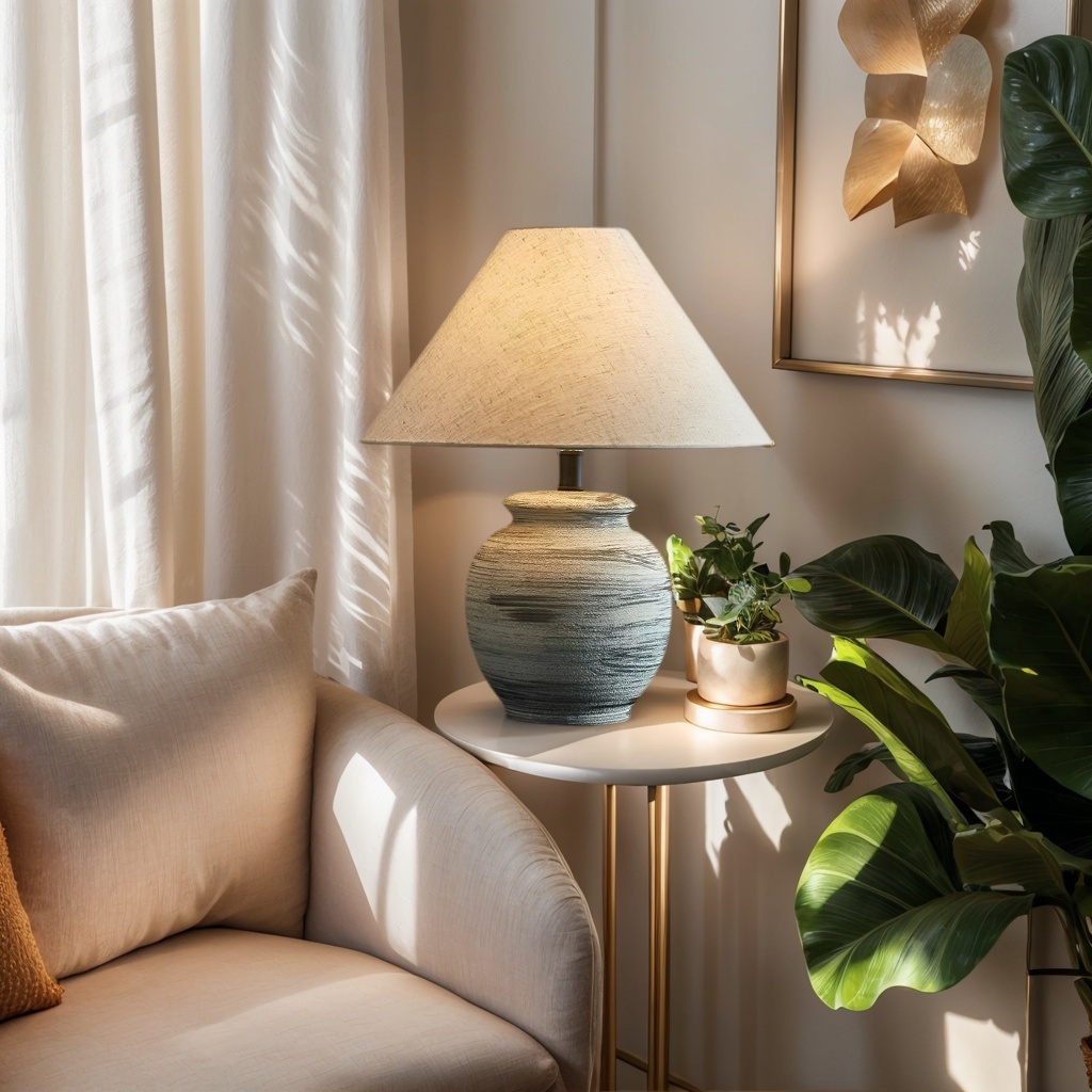 Baiyeco (Ceramic Collection) Table Lamp - Fabric Shade Bulb Light Ceramic Iron Base Universal Plug