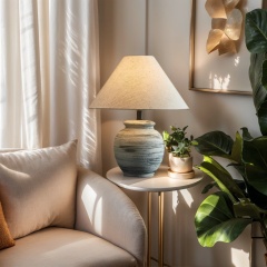 Baiyeco (Ceramic Collection) Table Lamp - Fabric Shade Bulb Light Ceramic Iron Base Universal Plug