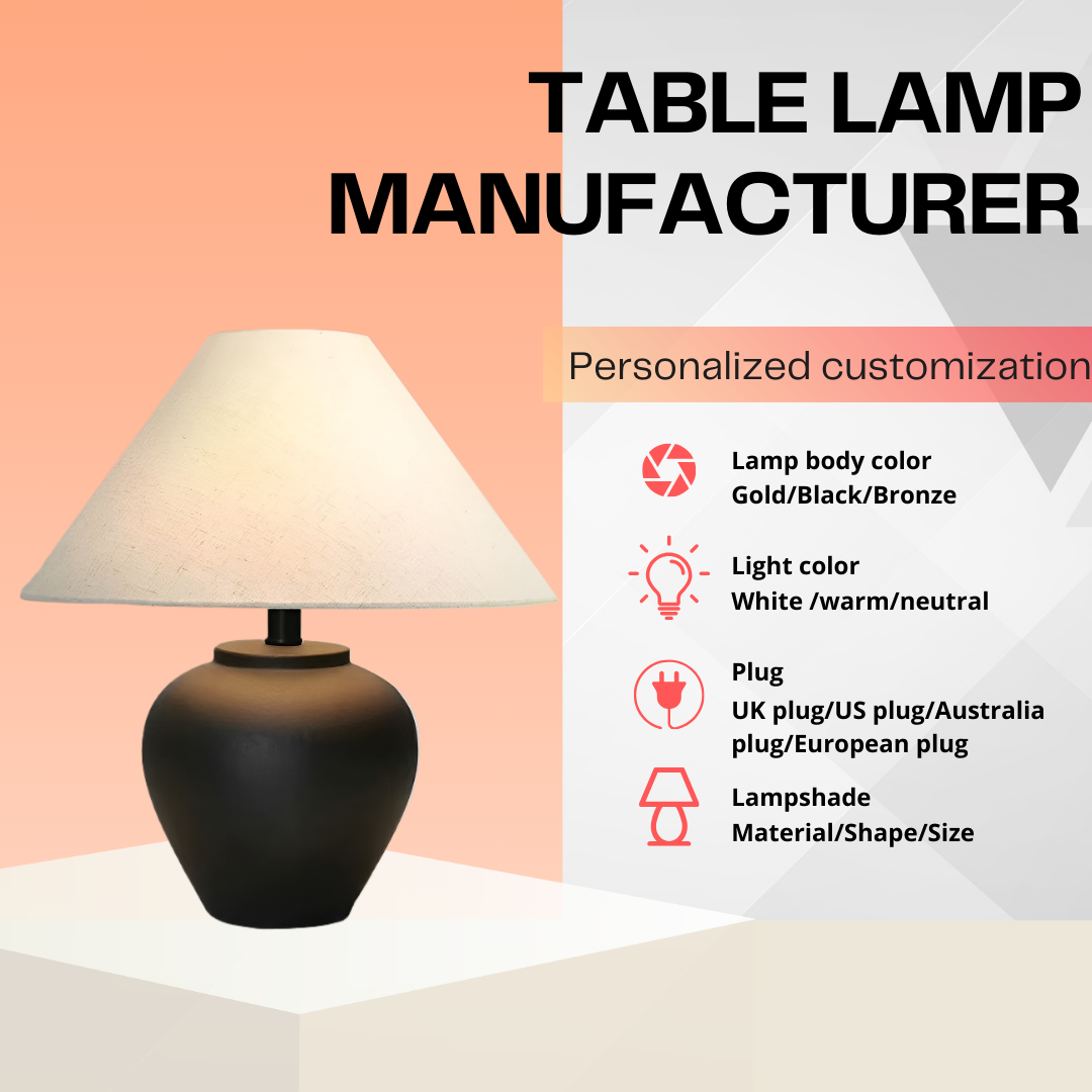 Baiyeco Modern Table Lamp - Iron Body Bulb Lighting Fabric Shade Plug-in Use