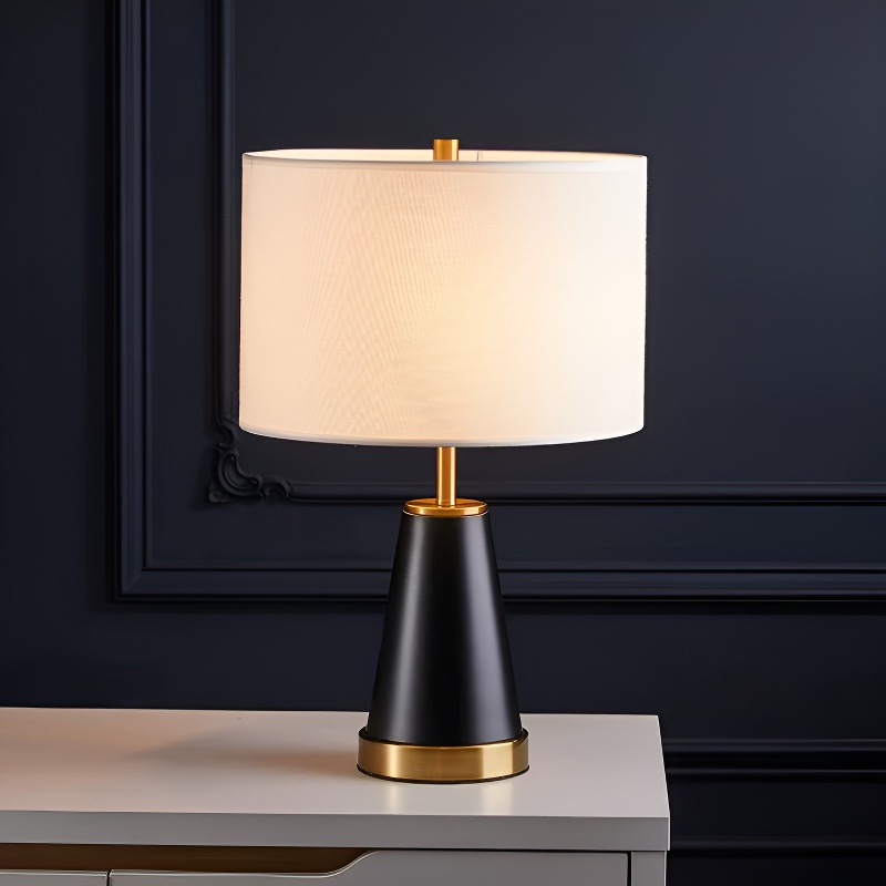 Baiyeco Vintage Table Light - Spray-Painted Finish Iron Body Fabric Lampshade for Bulbs Direct Plug-in