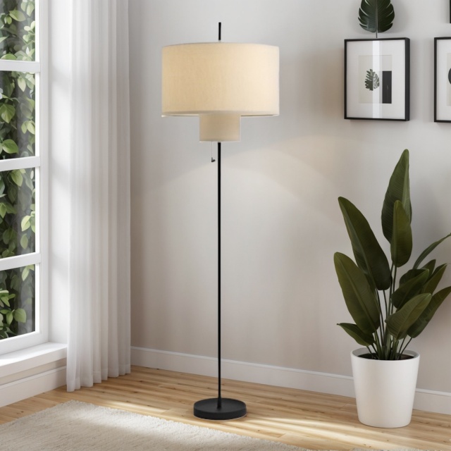 Baiyeco (Modern Series) Floor Lamp - Adjustable Iron Arm Fabric Shade Bulb Lighting Universal Plug for Global Use