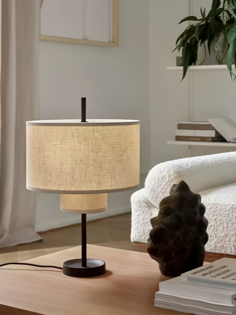 Baiyeco Artisan Table Lamp - Treated Iron Structure in Various Finishes Fabric Diffuser Plug-in Use