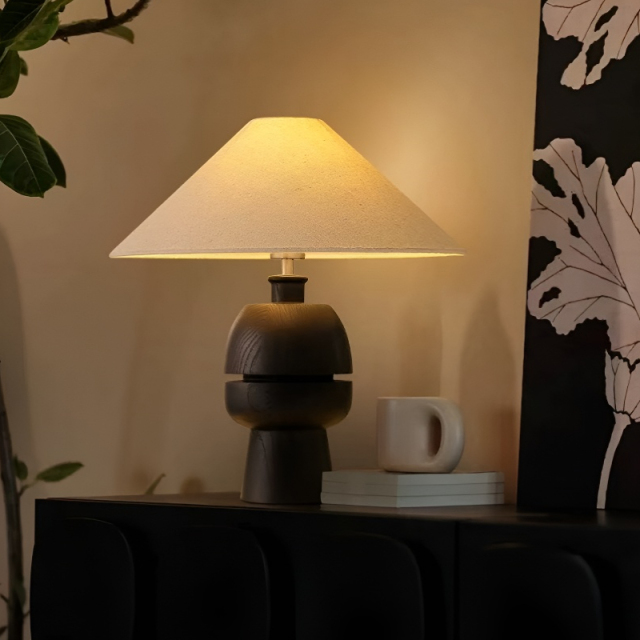 Baiyeco Modern Desk Lamp - For Use with Bulb Wood Base Iron Arm Cloth Shade Worldwide Voltage