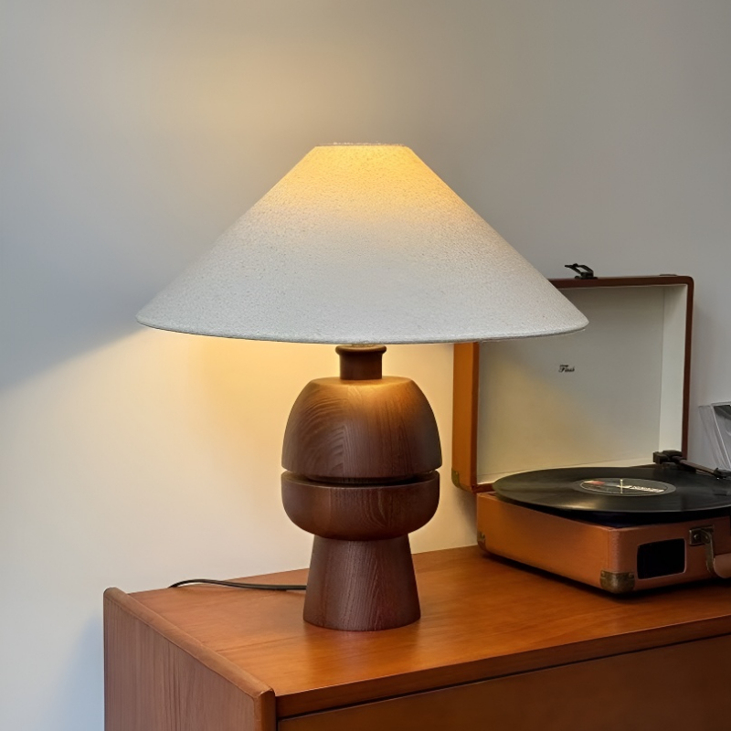 Baiyeco Rustic Bedside Light - Plug-in Bulb Lamp with Wood Iron Construction Fabric Diffuser Global Adapter