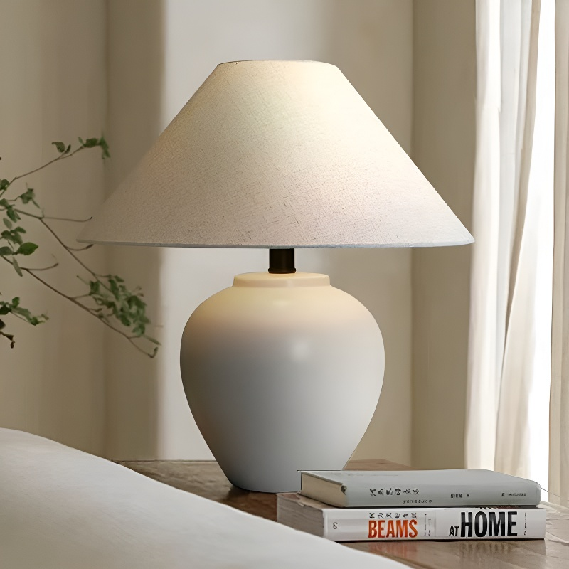 Baiyeco (Ceramic Collection) Table Lamp - Fabric Shade Bulb Light Ceramic Iron Base Universal Plug