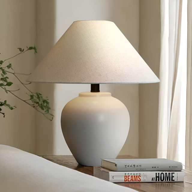 Baiyeco (Ceramic Collection) Table Lamp - Fabric Shade Bulb Light Ceramic Iron Base Universal Plug