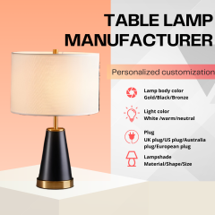 Baiyeco Vintage Table Light - Spray-Painted Finish Iron Body Fabric Lampshade for Bulbs Direct Plug-in