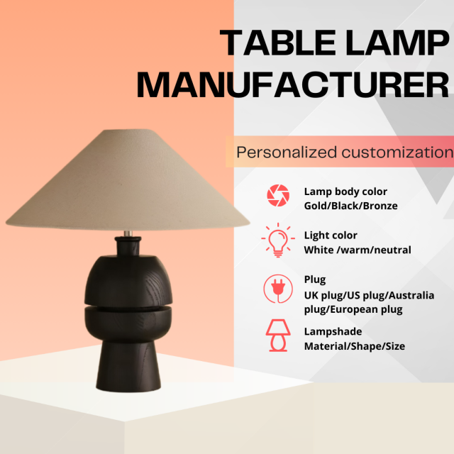 Baiyeco Modern Desk Lamp - For Use with Bulb Wood Base Iron Arm Cloth Shade Worldwide Voltage