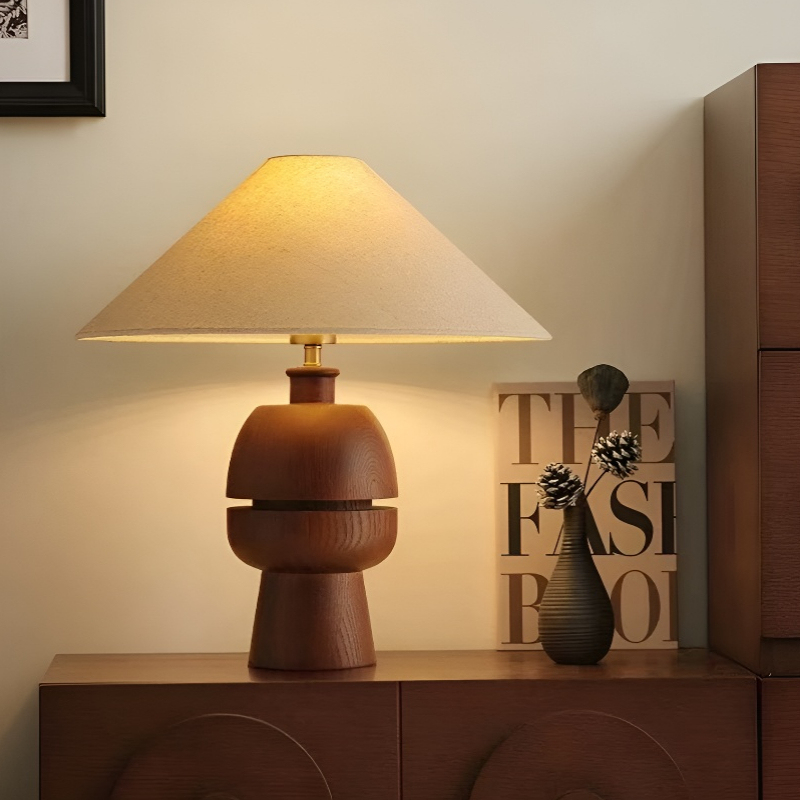 Baiyeco Rustic Bedside Light - Plug-in Bulb Lamp with Wood Iron Construction Fabric Diffuser Global Adapter