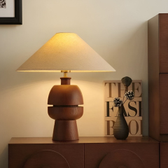Baiyeco Rustic Bedside Light - Plug-in Bulb Lamp with Wood Iron Construction Fabric Diffuser Global Adapter