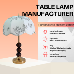 Baiyeco (Classic Series) Table Lamp - Wood & Iron Base Fabric Shade Bulb Light Universal Plug