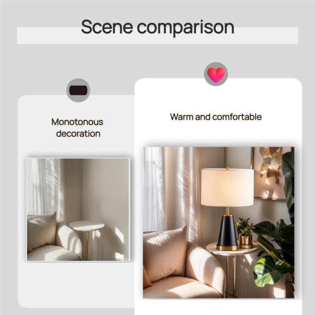 Baiyeco Vintage Table Light - Spray-Painted Finish Iron Body Fabric Lampshade for Bulbs Direct Plug-in