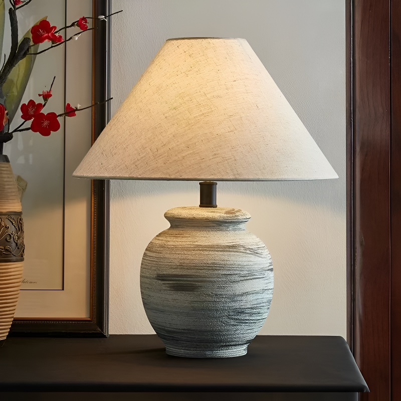 Baiyeco (Ceramic Collection) Table Lamp - Fabric Shade Bulb Light Ceramic Iron Base Universal Plug