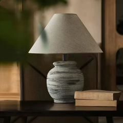 Baiyeco (Ceramic Collection) Table Lamp - Fabric Shade Bulb Light Ceramic Iron Base Universal Plug