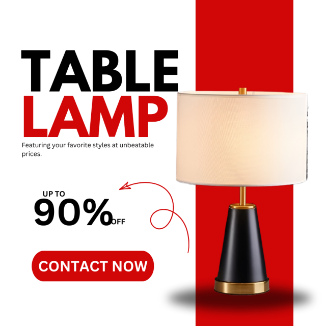 Baiyeco Vintage Table Light - Spray-Painted Finish Iron Body Fabric Lampshade for Bulbs Direct Plug-in