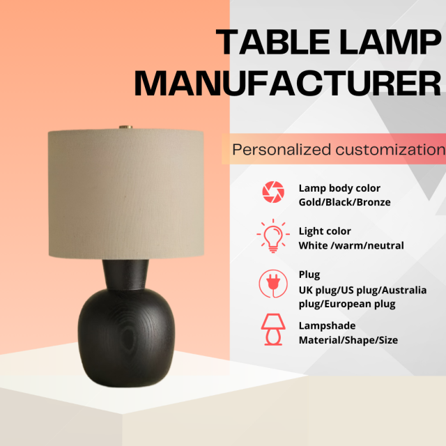 Baiyeco adjustable table lamp - for use with bulb wood iron frame cloth shade global plug