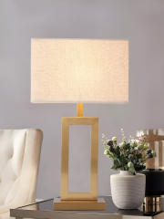 Baiyeco Classic Table Lamp - Fabric Shade Bulb Light Iron Base Plug-in