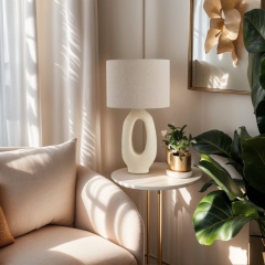 Baiyeco Modern Table Lamp - Plug-in Bulb Lamp with Wood Iron Body and Cloth Shade Multi-Country Adapter