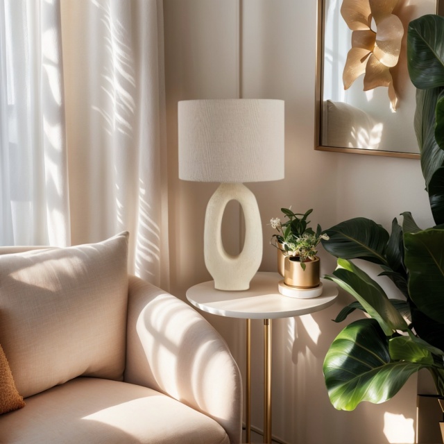 Baiyeco Modern Table Lamp - Plug-in Bulb Lamp with Wood Iron Body and Cloth Shade Multi-Country Adapter