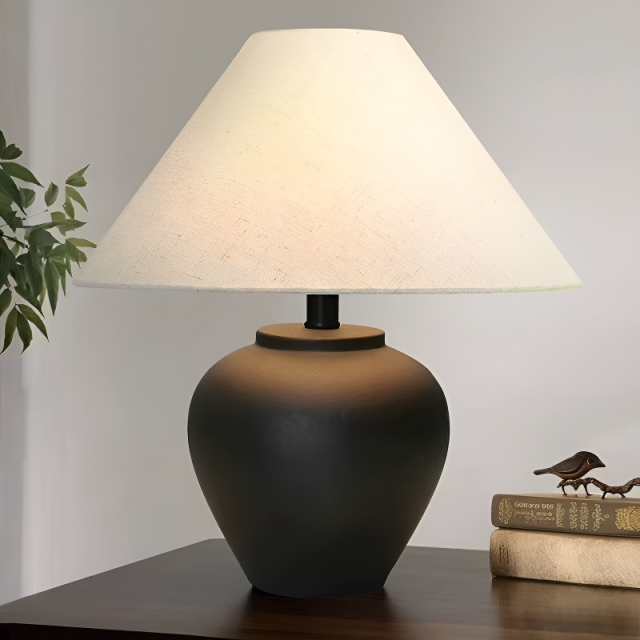 Baiyeco Modern Table Lamp - Iron Body Bulb Lighting Fabric Shade Plug-in Use