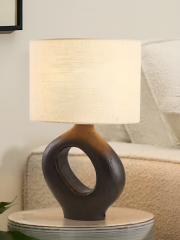 Baiyeco Modern Table Lamp - Plug-in Bulb Lamp with Wood Iron Body and Cloth Shade Multi-Country Adapter