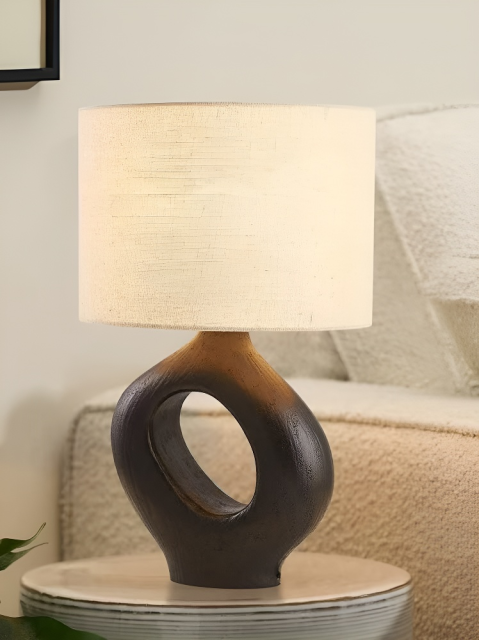 Baiyeco Modern Table Lamp - Plug-in Bulb Lamp with Wood Iron Body and Cloth Shade Multi-Country Adapter