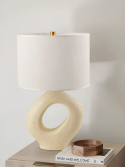Baiyeco Modern Table Lamp - Plug-in Bulb Lamp with Wood Iron Body and Cloth Shade Multi-Country Adapter