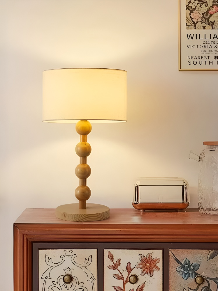 Baiyeco Industrial Table Light - Universal Plug-in Wood Metal Base Cloth Lampshade for Bulb