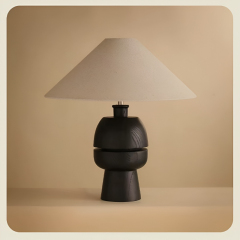 Baiyeco Rustic Bedside Light - Plug-in Bulb Lamp with Wood Iron Construction Fabric Diffuser Global Adapter