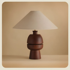 Baiyeco Rustic Bedside Light - Plug-in Bulb Lamp with Wood Iron Construction Fabric Diffuser Global Adapter