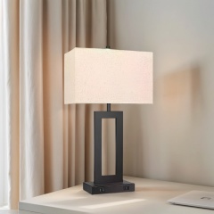 Baiyeco (Smart Charge) Desk Lamp - Dual Power Plug-in/USB-C Iron Base Bulb Light Touch Sensor Cloth Shade Worldwide Use