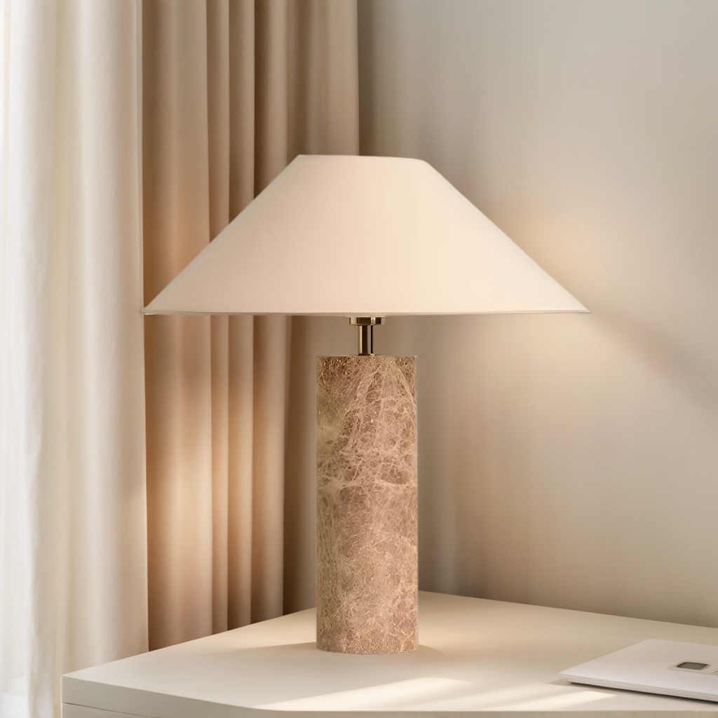 Baiyeco (Luxury Series) Table Lamp - Marble Base Fabric Shade Bulb Light Universal Plug