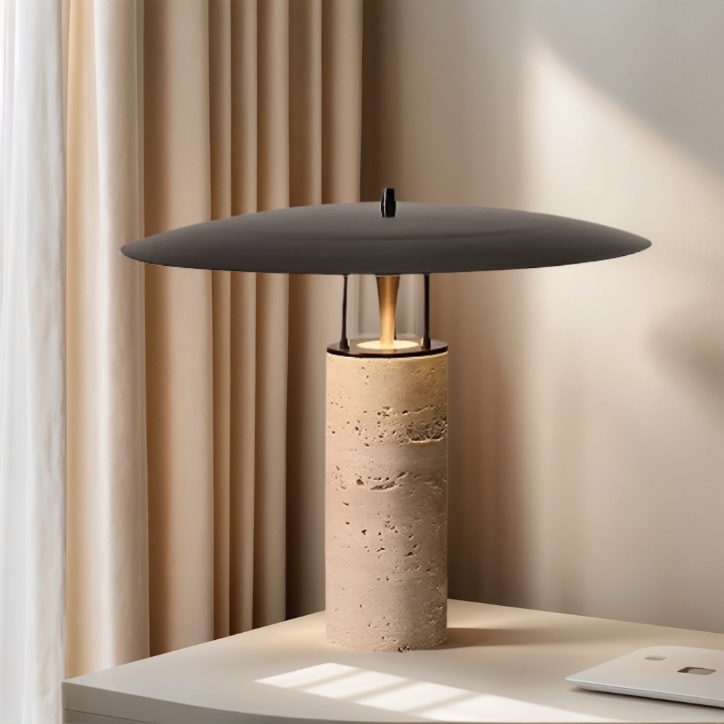 Baiyeco (Marble Collection) Table Light - Universal Plug Stone and Fabric Design Bulb Compatible