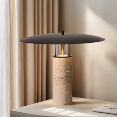 Baiyeco (Marble Collection) Table Light - Universal Plug Stone and Fabric Design Bulb Compatible