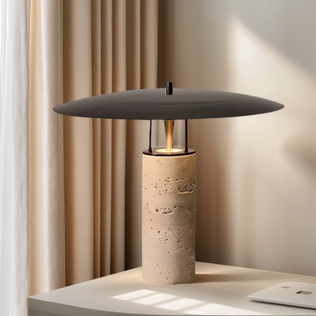 Baiyeco (Marble Collection) Table Light - Universal Plug Stone and Fabric Design Bulb Compatible