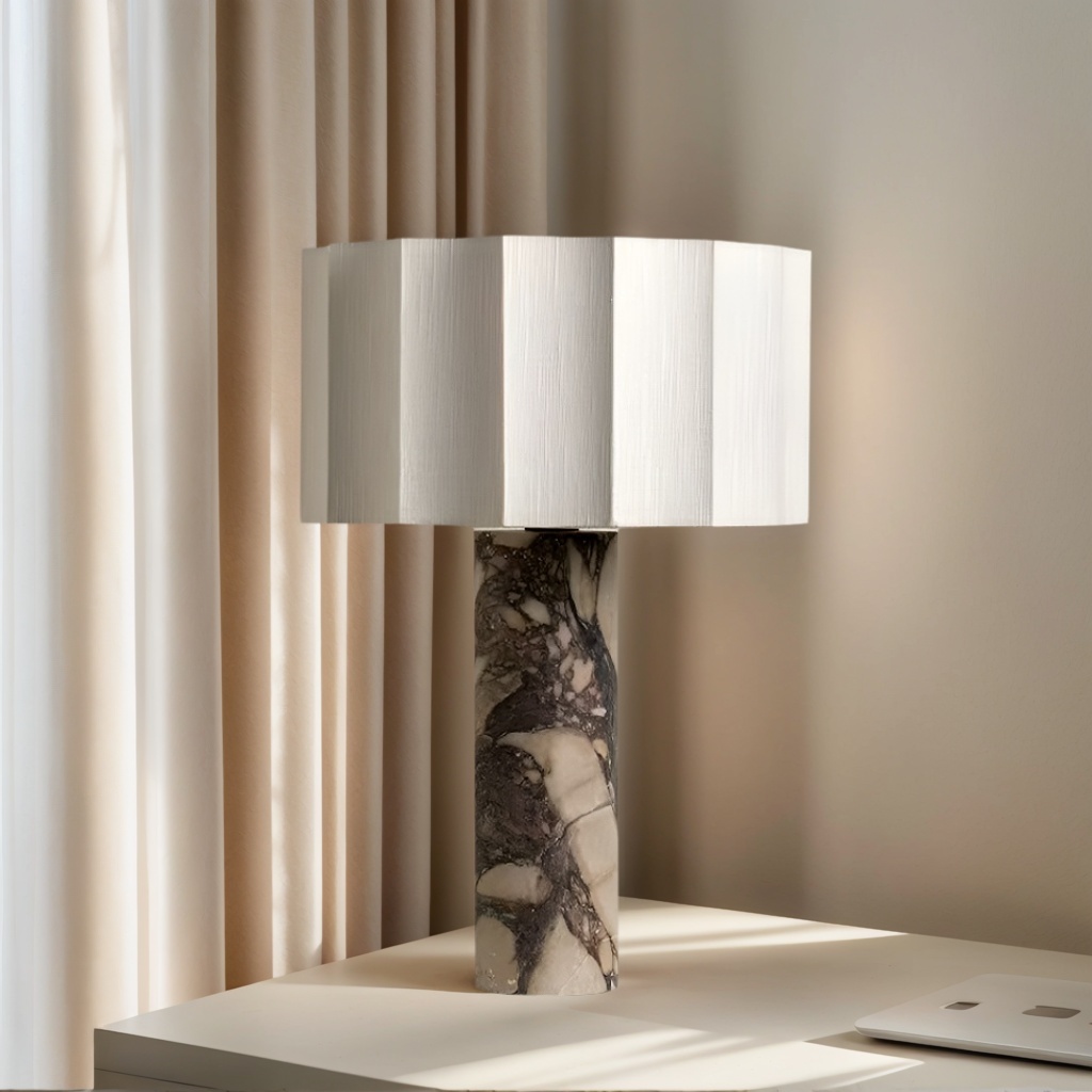 مصباح عمل حرفي من Baiyeco - قاعدة من الرخام الصلب، غطاء قماشي، لمبة، قابس دولي