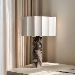 مصباح عمل حرفي من Baiyeco - قاعدة من الرخام الصلب، غطاء قماشي، لمبة، قابس دولي