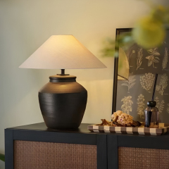 Baiyeco (Classic Collection) Table Light - Universal Plug Ceramic Iron Hybrid Design Linen Shade